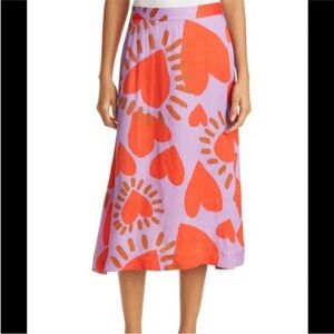 FARM Rio Red and Purple Heart Midi Skirt